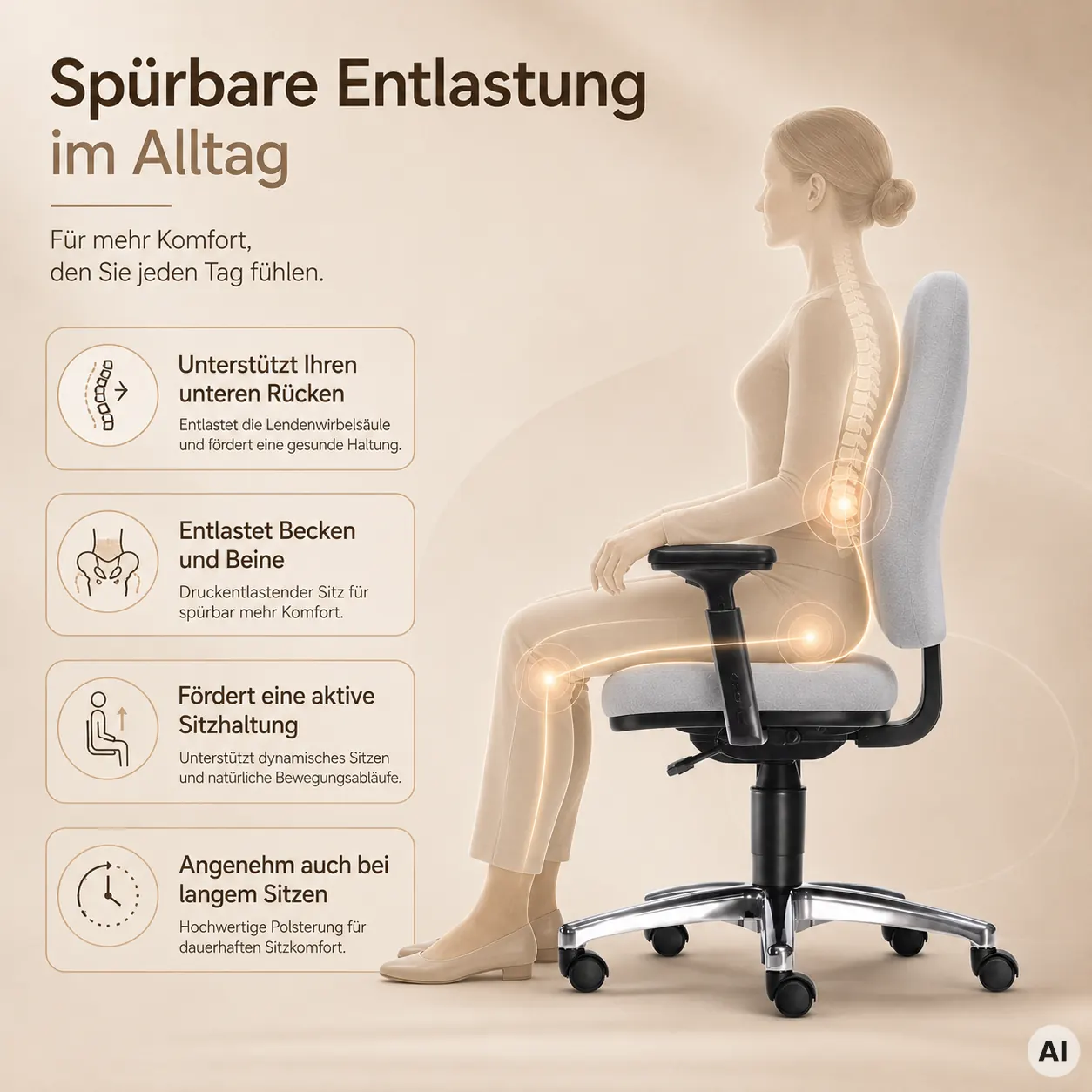 Lady Fitness - Ergonomischer Frauen-Drehstuhl